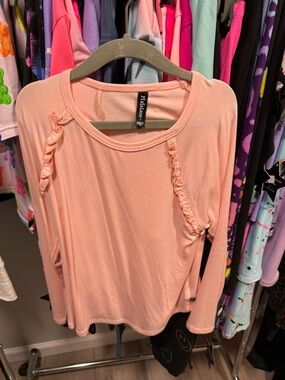 Girls Peach Long-Sleeve Ruffle Top